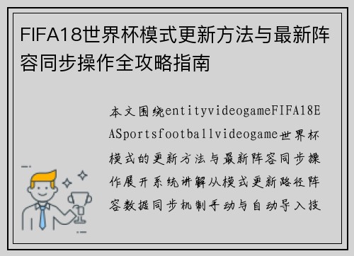 FIFA18世界杯模式更新方法与最新阵容同步操作全攻略指南